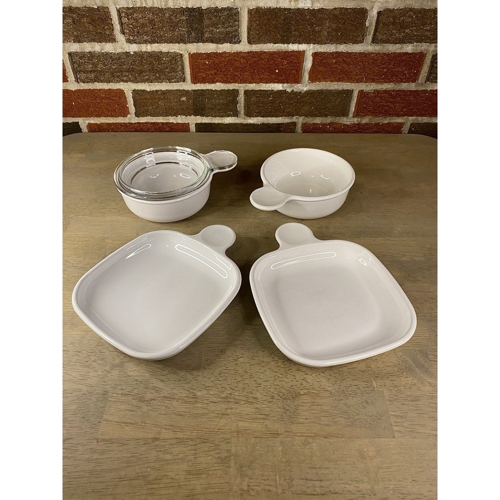 CORNING WARE WHITE "GRAB-IT" SANDWICH AND SOUP SETS P 185-B AND P 150-B Vintage